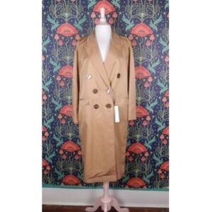 Massimo Dutti Tan Linen Blend Spring Double Breasted Coat Jacket